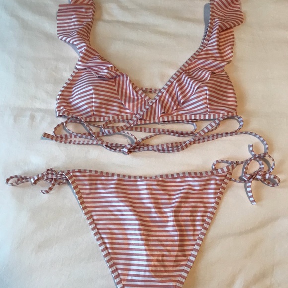 Pink and White Wrap Bikini - Picture 4 of 6